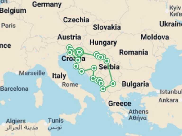 Map of Europe Tour with 11 destination visits for the trip: Through The Heart Of The Slavic Countries, French-speaking Guide