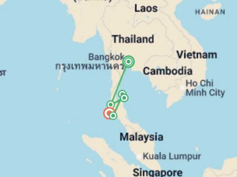 Map of Phuket Tour with 7 destination visits for the trip: Full Moon Island Hopper