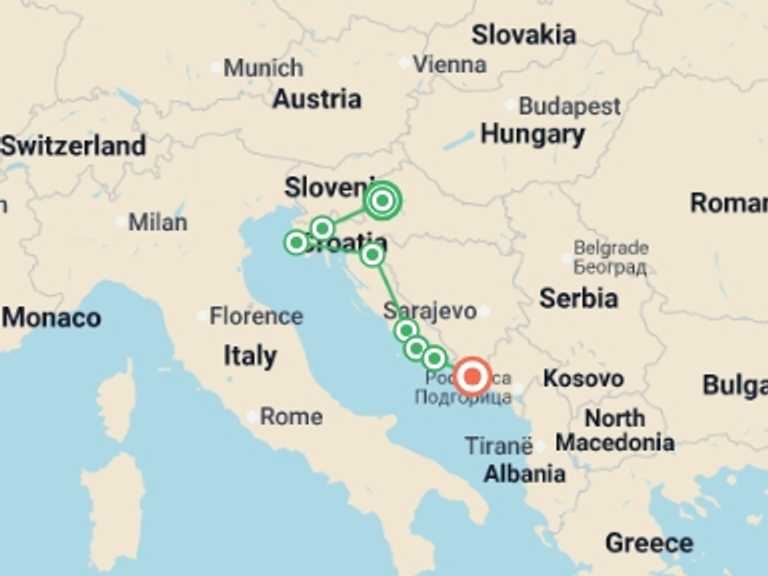 Map itinerary of Europe Tour in Fall with 8 destination visits for the trip: Country Roads of Croatia - Small Group