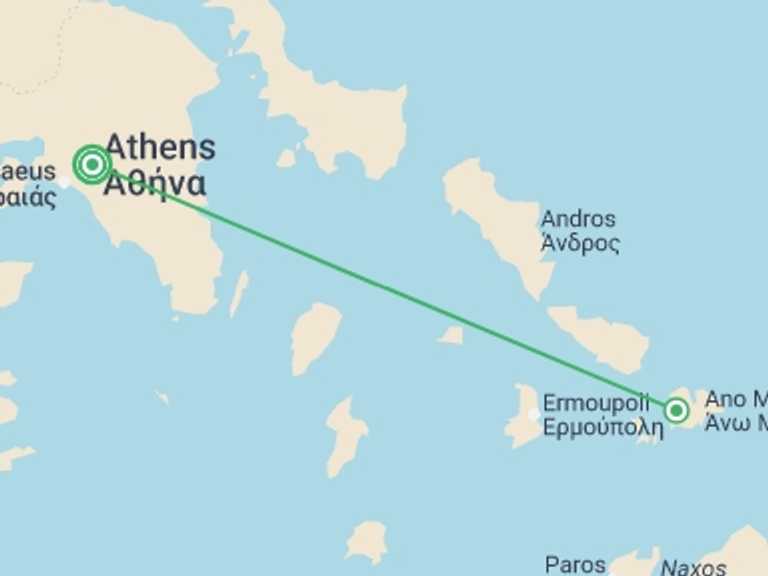 Map of Athens Cultural, religious and historic sites Tour with 2 destination visits for the trip: Athens & Mykonos Adventure 7D/6N