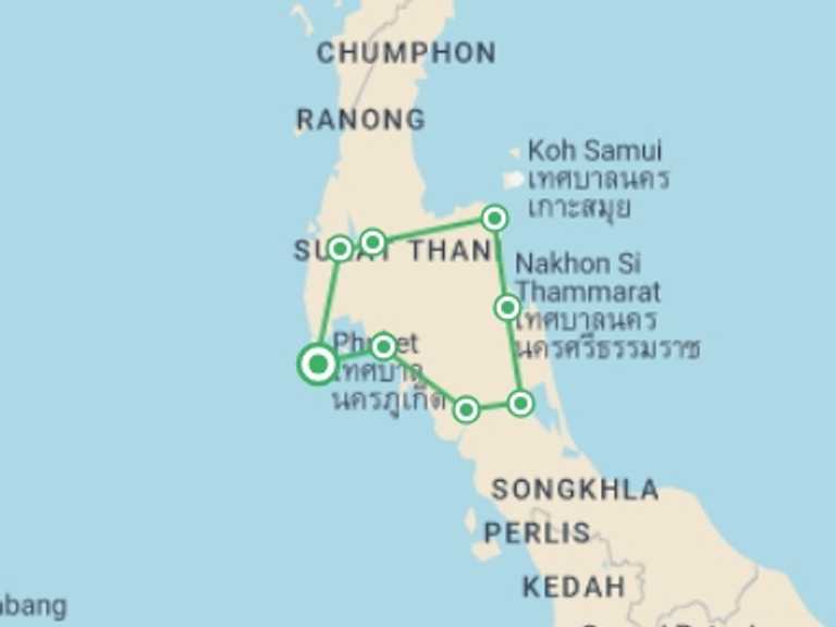 Map of 7-Day South East Asia Tour with 7 destination visits for the trip: See 2 Oceans, Private Tour