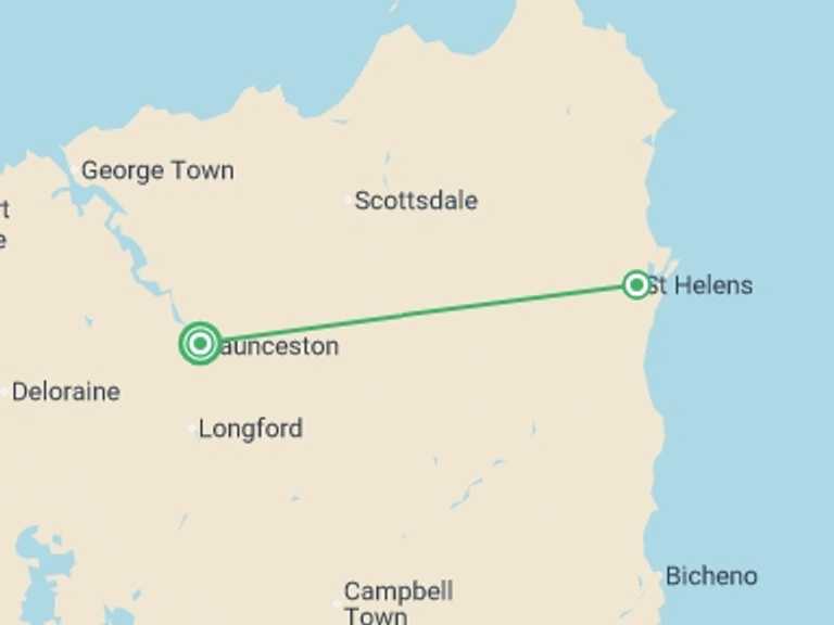 Map of Oceania Tour with 2 destination visits for the trip: Walk Tasmania's Bay of Fires