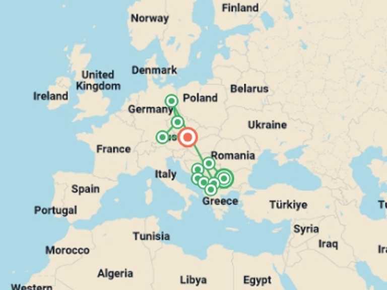 Map of Sarajevo Adventure Tour with 11 destination visits for the trip: Amazing Balkans & Central Europe (4 Star Hotels)