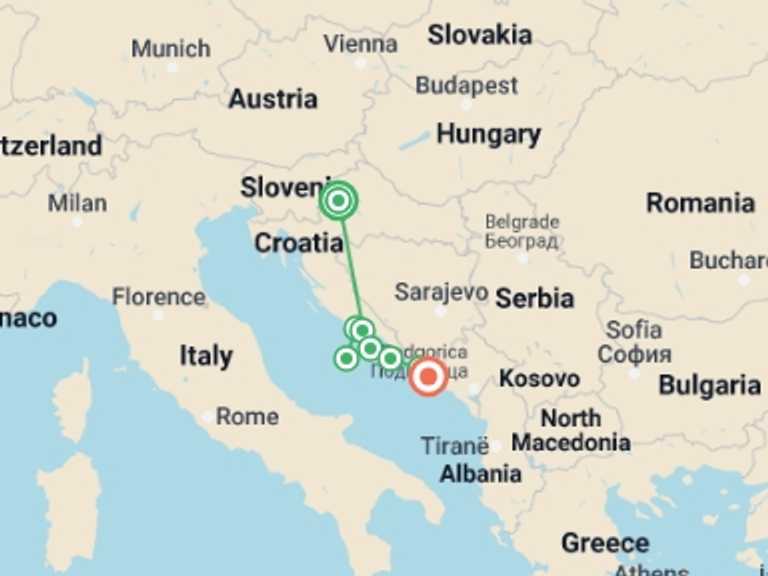 Map of Zagreb Sightseeing Tour with 8 destination visits for the trip: Majestic Croatia From Zagreb To Dubrovnik