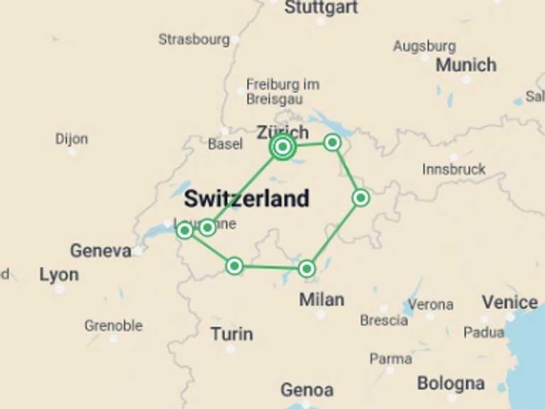 Map of a Cultural, religious and historic sites Tour with 9 destination visits for the trip: The Grand Tour Of Switzerland
