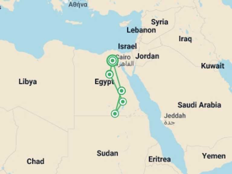 Map itinerary of North Africa Tour in Summer with 6 destination visits for the trip: Classic Egypt and Eclipse