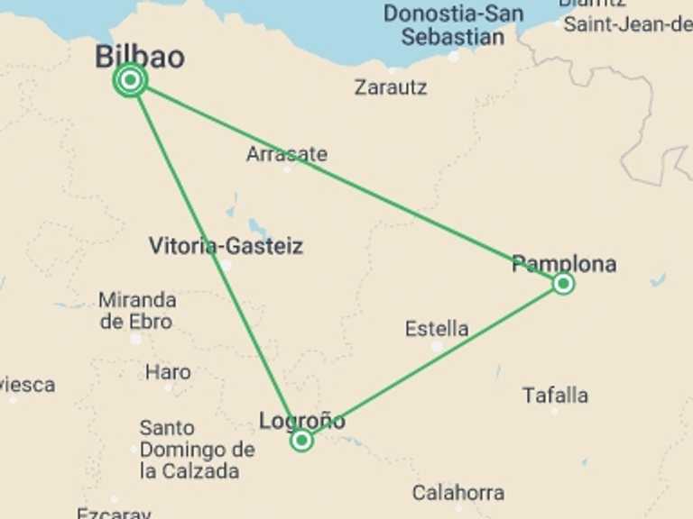 Map itinerary of Spain Tour in February 2026 with 2 destination visits for the trip: The Northern Gateway, Self-drive