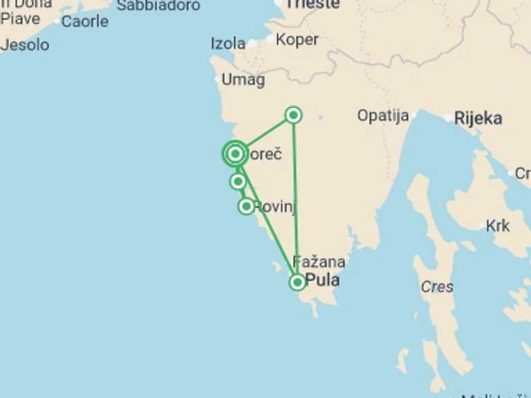 Map of a Adventure and sport Tour with 1 destination visits for the trip: Incredible Istria - 8 days