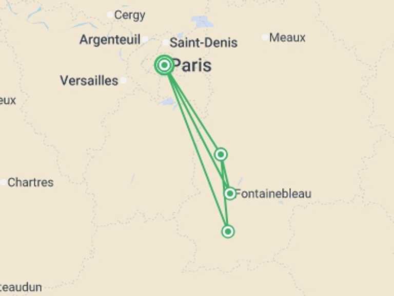 Map of Europe Adventure Tour with 4 destination visits for the trip: Seine Valley Bike and Barge