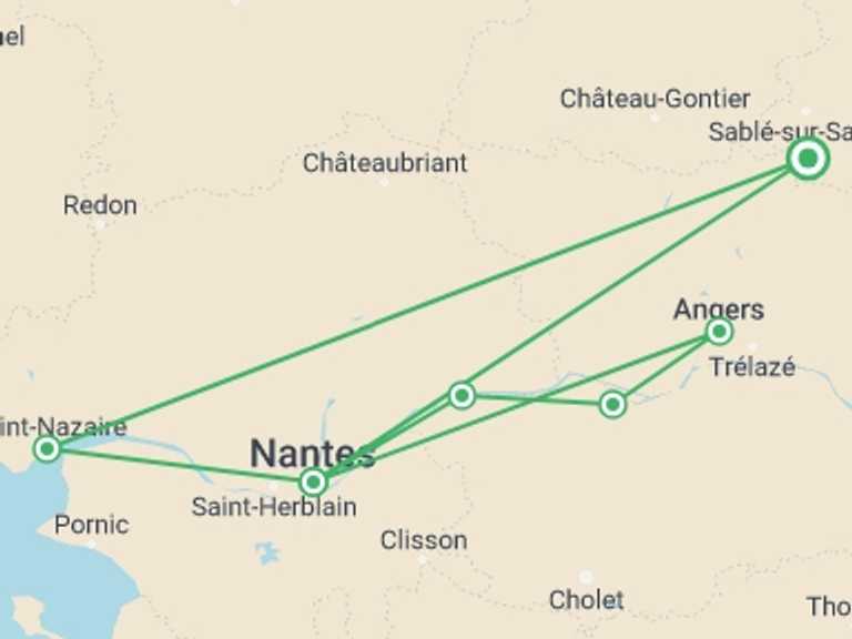 Map of 6-Day Europe Tour with 6 destination visits for the trip: Christmas on the Loire (port-to-port cruise)