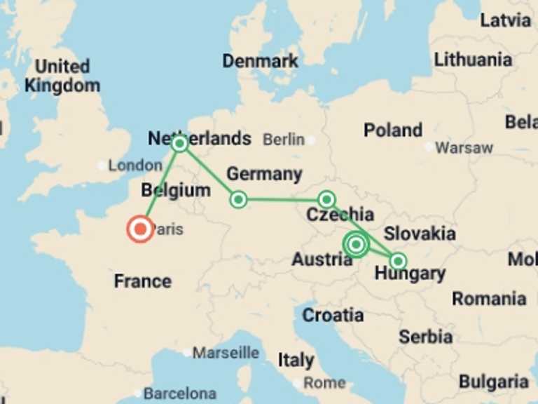 Map itinerary of Mediterranean Tour in October 2026 with 6 destination visits for the trip: From East to West GO