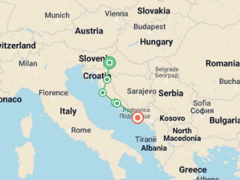 Map itinerary of Zagreb Tour in October 2026 with 4 destination visits for the trip: Croatia Unveiled: An 8-Day Small Group Journey