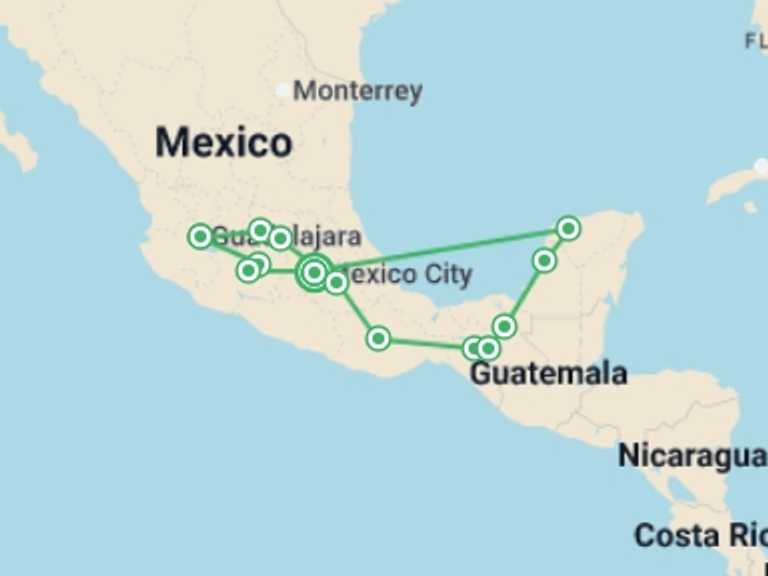 Map of Mexico Tour with 12 destination visits for the trip: Unforgettable Mexico