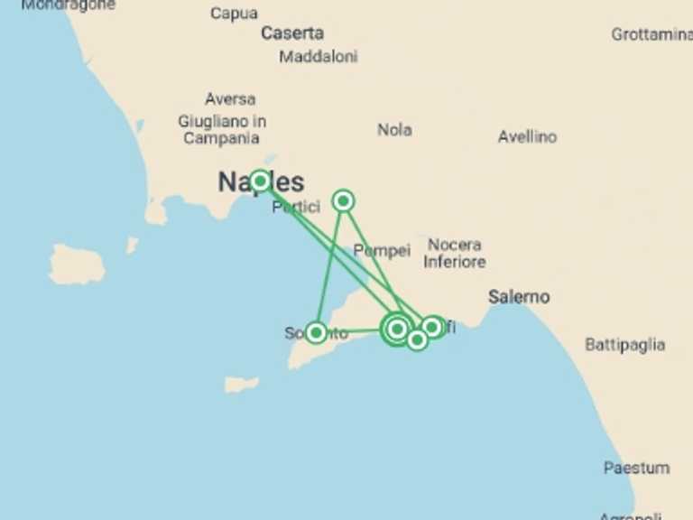 Map itinerary of Europe Tour in June 2026 with 8 destination visits for the trip: Walking The Amalfi Coast - Summer Edition