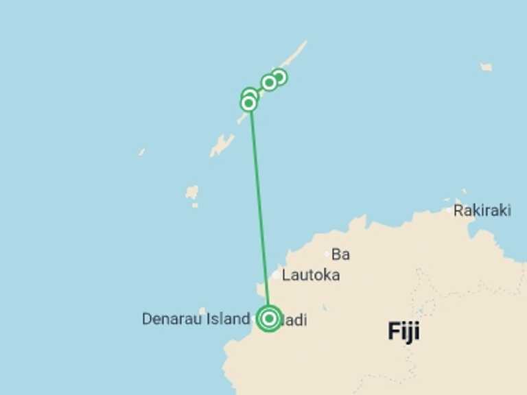 Map itinerary of Oceania Tour in July 2026 with 4 destination visits for the trip: Yasawa Islands Sea Kayaking - Fiji