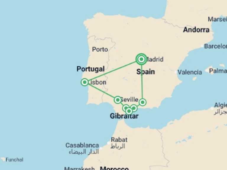 Map of Europe Tour with 4 destination visits for the trip: Iberian Ring