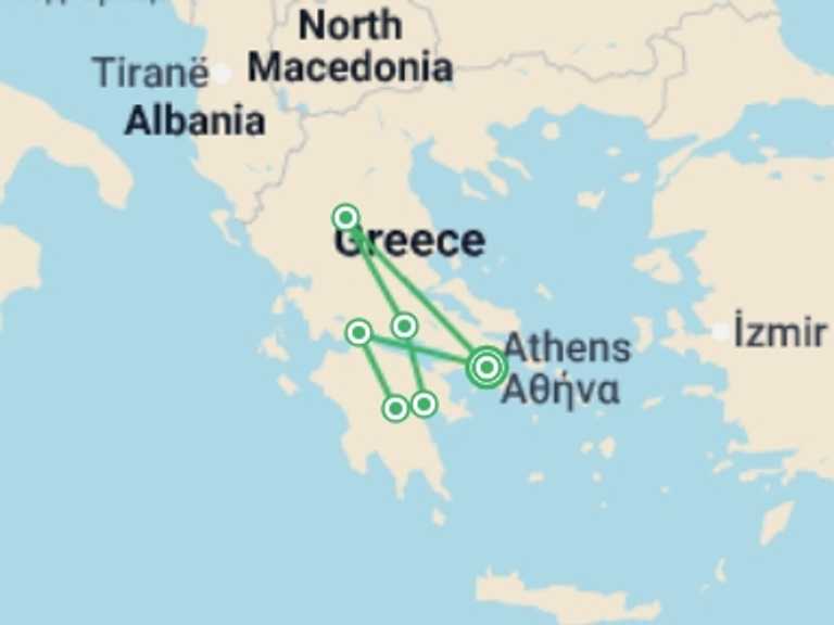 Map of a Art and architecture Tour with 6 destination visits for the trip: Complete Greece