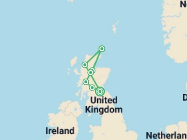 Map of 5-Day Scotland Tour with 5 destination visits for the trip: North Scotland, Loch Ness & Orkney (Hotel) - 5 days