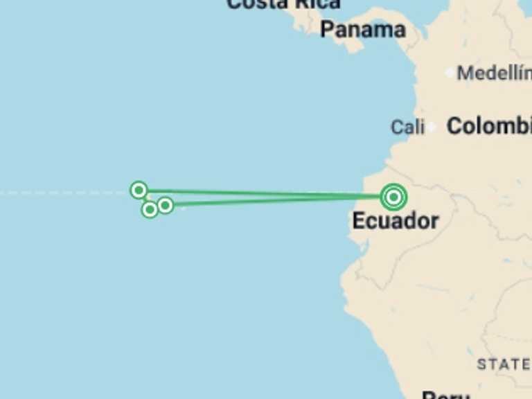 Map itinerary of South America Tour in September 2026 with 4 destination visits for the trip: Galapagos Islands Family Adventure (Private) - 7 days