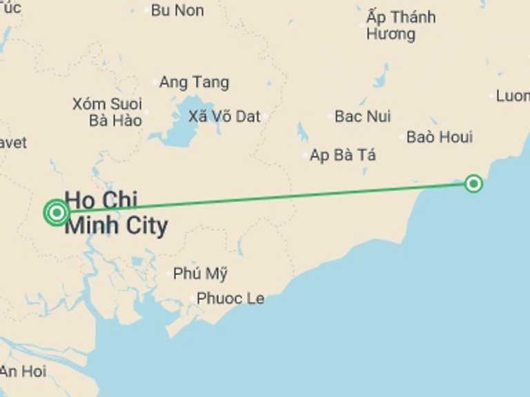 Map itinerary of Asia Tour in August 2026 with 2 destination visits for the trip: Saigon, Mekong & Mui Ne Beach Break (Deluxe) - 9 days