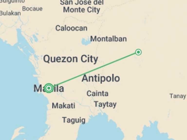 Map of Manila Explorer Tour with 2 destination visits for the trip: Manila: Jungle Treks, Delicious Bites & City Sights