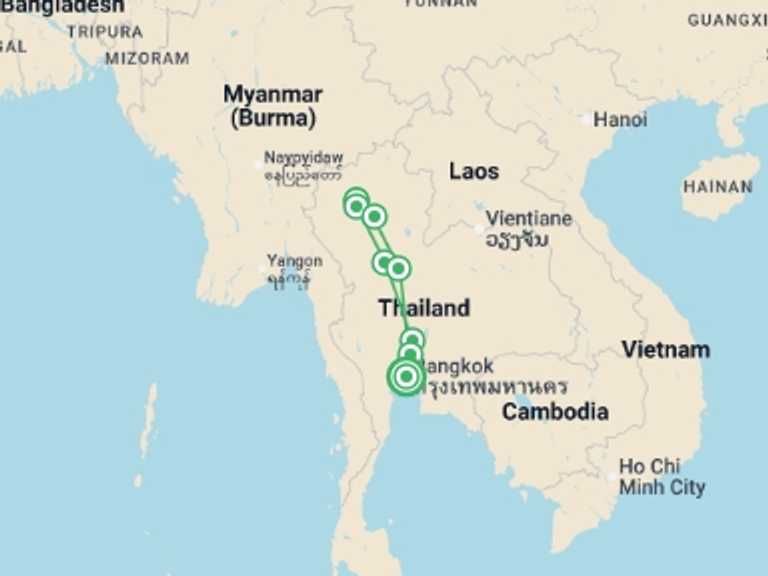 Map of Asia Tour with 4 destination visits for the trip: Trails And Gems Of Siam, Private Tour