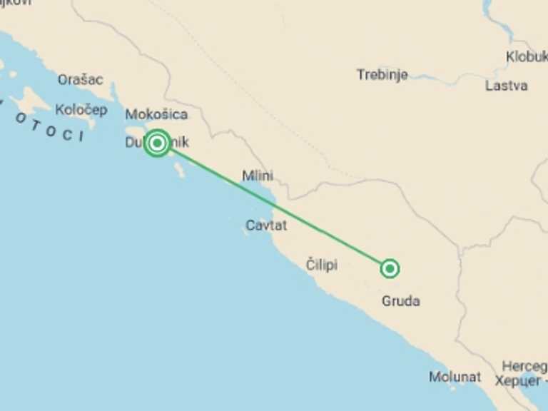 Map of a Wine tasting Tour with 2 destination visits for the trip: Local Living Croatia – Southern Dalmatia