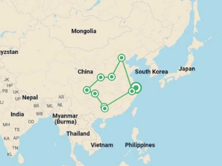 Map of Asia Tour with 9 destination visits for the trip: Essential China Adventure - 23 days