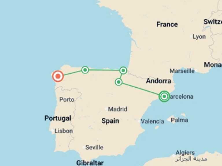 Map of Europe Tour with 6 destination visits for the trip: Northern Spain Real Food Adventure