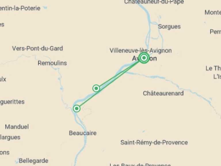 Map of a River cruise Tour with 5 destination visits for the trip: Provence Bike & Boat