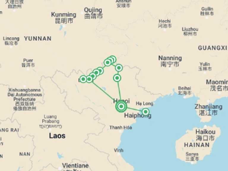 Map of Hanoi Art and architecture Tour with 10 destination visits for the trip: Discovery Adventure 15 Days 14 Nights