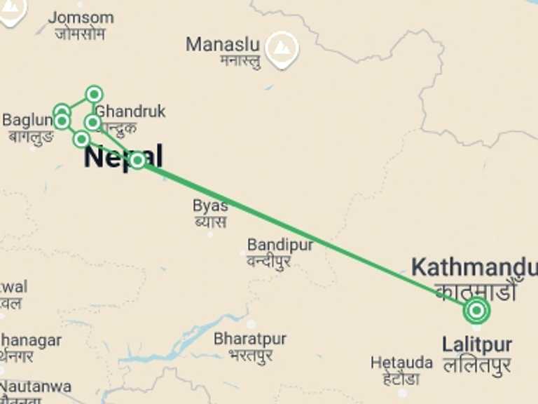 Map of Pokhara Trekking and Hiking Tour with 8 destination visits for the trip: Annapurna Discovery