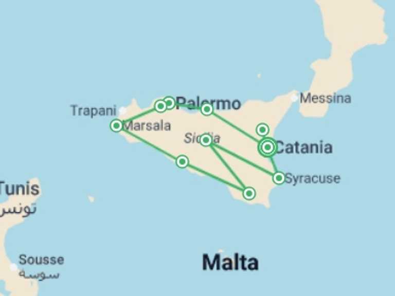 Map itinerary of Palermo Tour in Spring with 5 destination visits for the trip: Splendours of Sicily