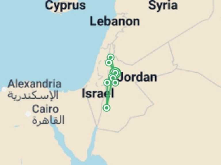 Map of Amman Cultural, religious and historic sites Tour with 5 destination visits for the trip: Follow the Footsteps of Jesus in Jordan
