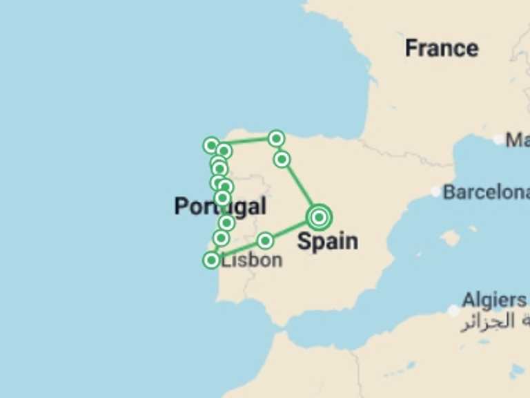 Map of Oviedo Explorer Tour with 8 destination visits for the trip: Highlights of Galicia & Portugal - 10 days