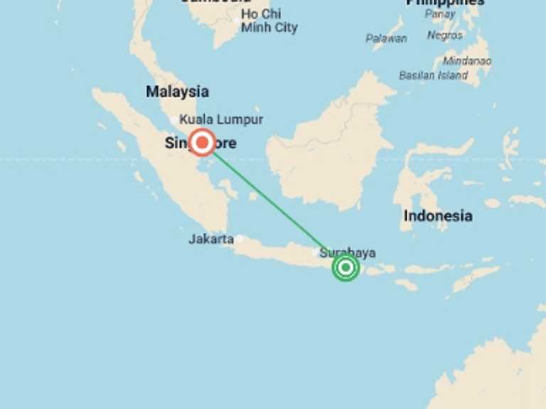 Map itinerary of Bali Tour in November 2026 with 2 destination visits for the trip: Blissful Bali And Singapore