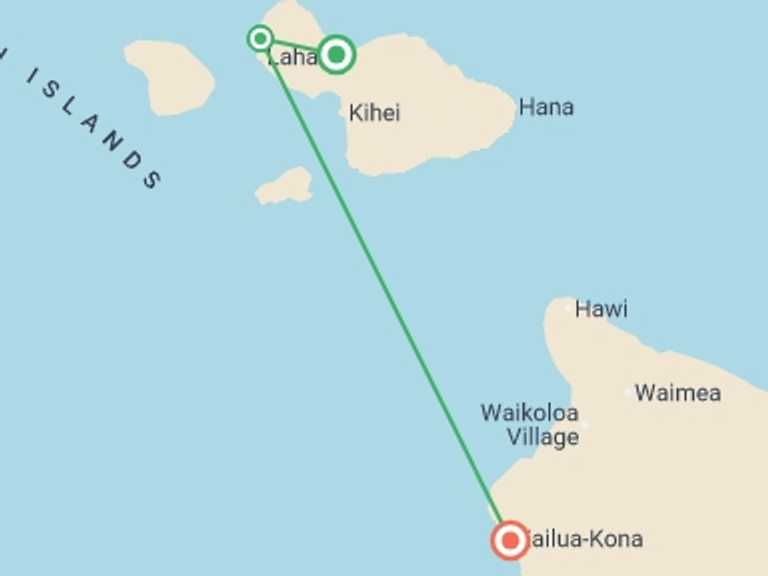 Map of North America Tour with 3 destination visits for the trip: Maui & Hawaii Discovery - 10 days 