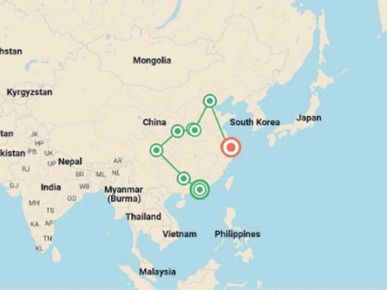 Map of a Art and architecture Tour with 9 destination visits for the trip: China Provincial Discovery