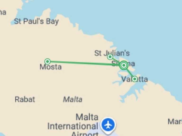 Map itinerary of Mediterranean Tour in October 2026 with 3 destination visits for the trip: Explore Malta 5 Days, Self-drive