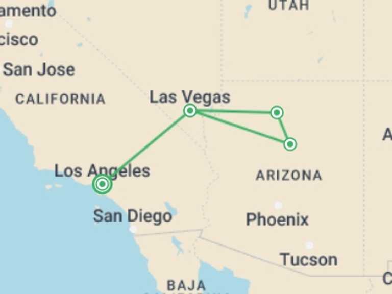 Map itinerary of Los Angeles Tour in December 2025 with 3 destination visits for the trip: Western Classics