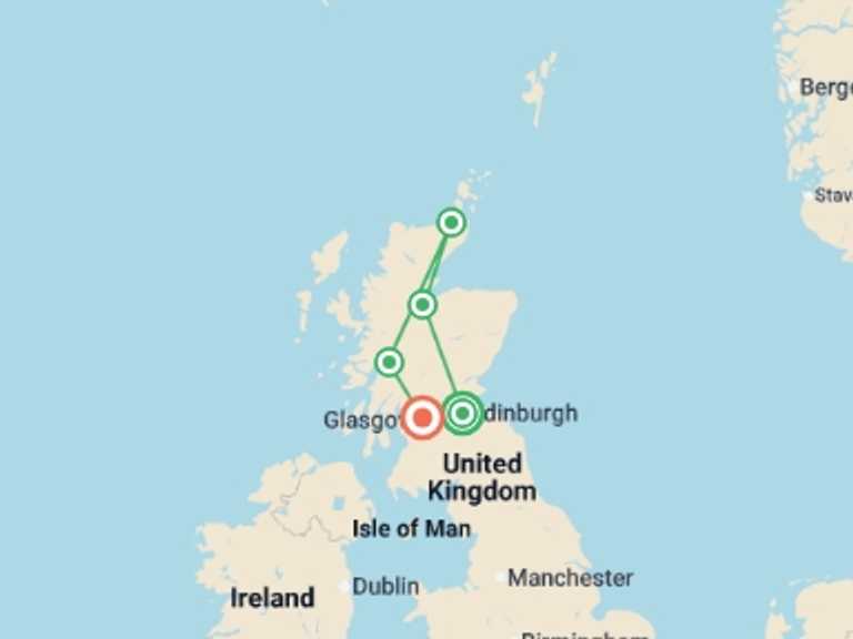 Map of Europe Art and architecture Tour with 5 destination visits for the trip: Discover Scotland 