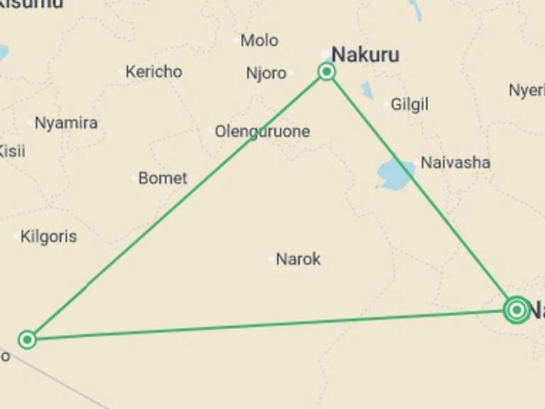 Map itinerary of Africa Tour in December 2026 with 3 destination visits for the trip: Through The Rift Valley, Zebra Plains - Private Tour