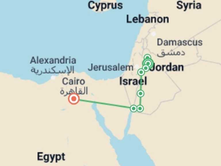 Map of Amman Cultural, religious and historic sites Tour with 6 destination visits for the trip: Unforgettable Jordan and Cairo