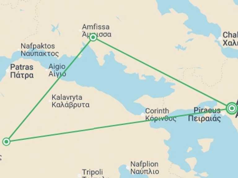 Map of Europe Tour with 3 destination visits for the trip: Discovery of Greece - 4 days