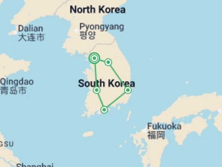 Map of a Bus Tour with 5 destination visits for the trip: South Korea Circle Adventure 5D/4N