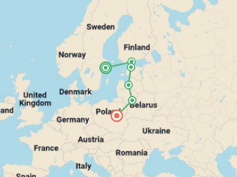 Map itinerary of Stockholm Tour in Spring with 6 destination visits for the trip: Baltic Capitals
