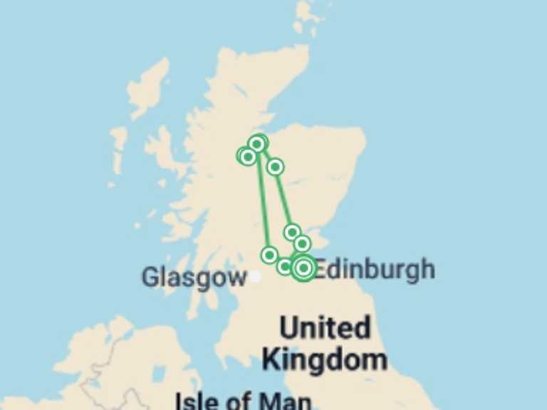 Map of Inverness Explorer Tour with 3 destination visits for the trip: Outlander TV Trail - 4 days