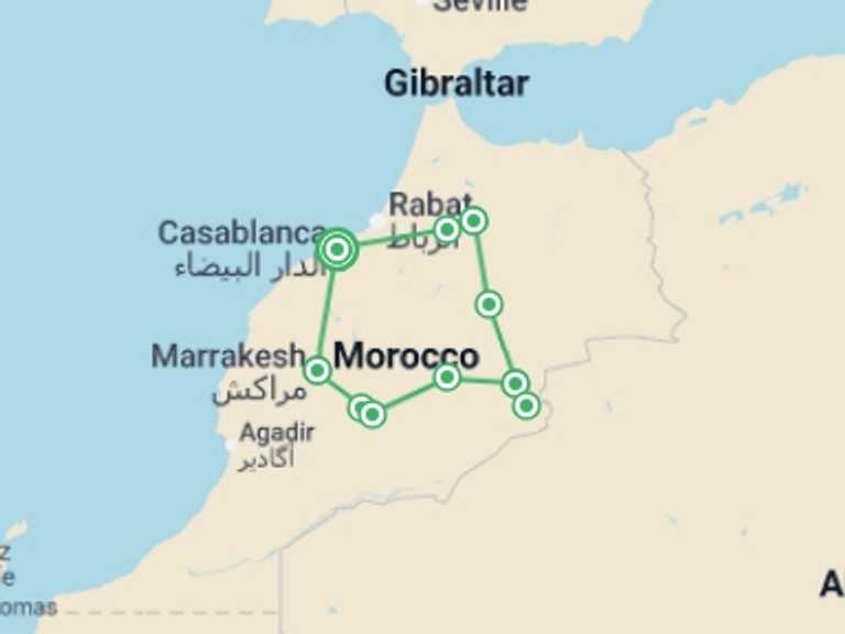 Map of 10-Day Africa Tour with 7 destination visits for the trip: Grand Morocco Explorer - 10 days 