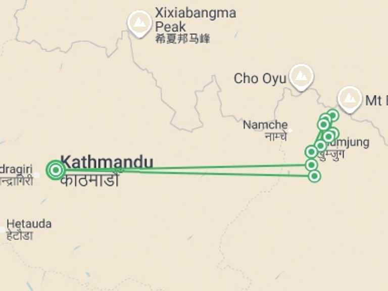 Map itinerary of Asia Tour in November 2026 with 10 destination visits for the trip: Epic Everest Base Camp Trek