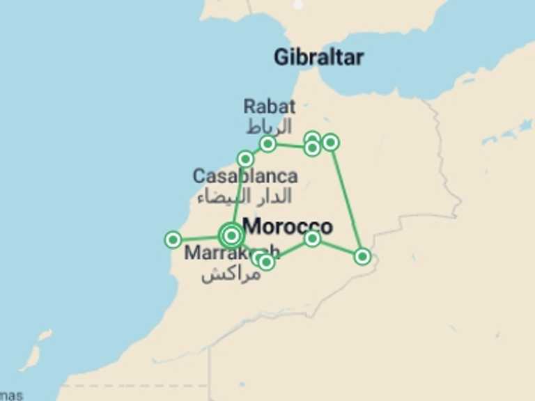 Map itinerary of Marrakech Tour in Summer with 7 destination visits for the trip: Best of Morocco - 13 days